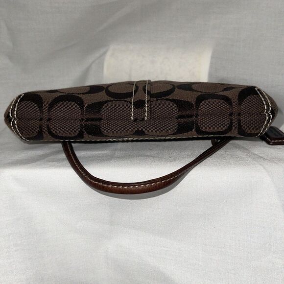 Coach Brown Signature Canvas Leather Trimmed Wristlet Small Purse - Picture 5 of 13